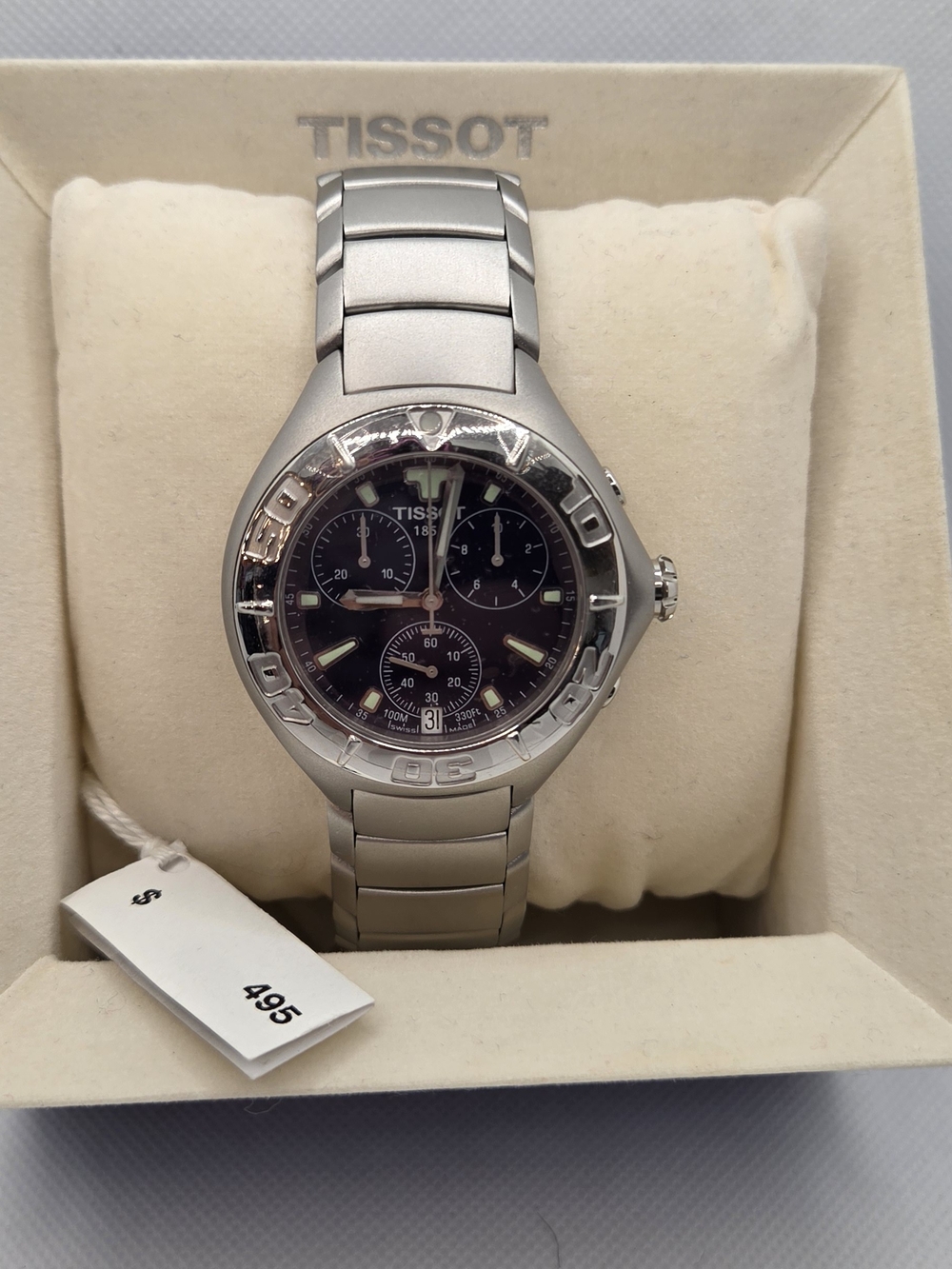 Tissot Men's Silver Stainless Steel Chronograph Watch with Dark Navy Dial